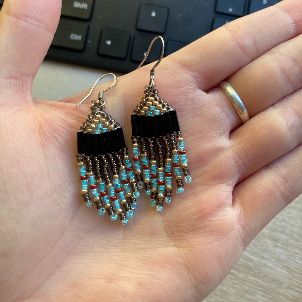 Turquoise beaded fringe earrings